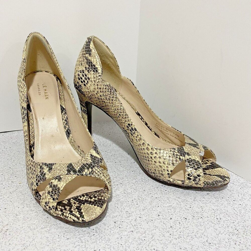 Cole Haan US 8.5M high heels shoes open toes faux snakeskin reptile classic